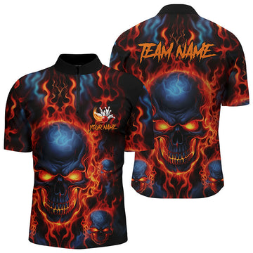 Men's Flame Skull Bowling Quarter Zip Shirt I5245