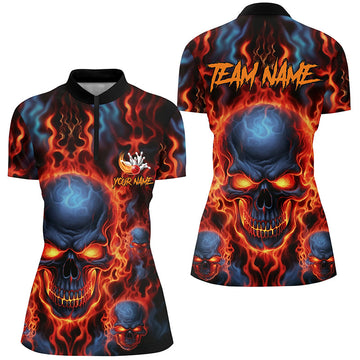 Flame Skull Women's Bowling Quarter Zip Shirt I5245