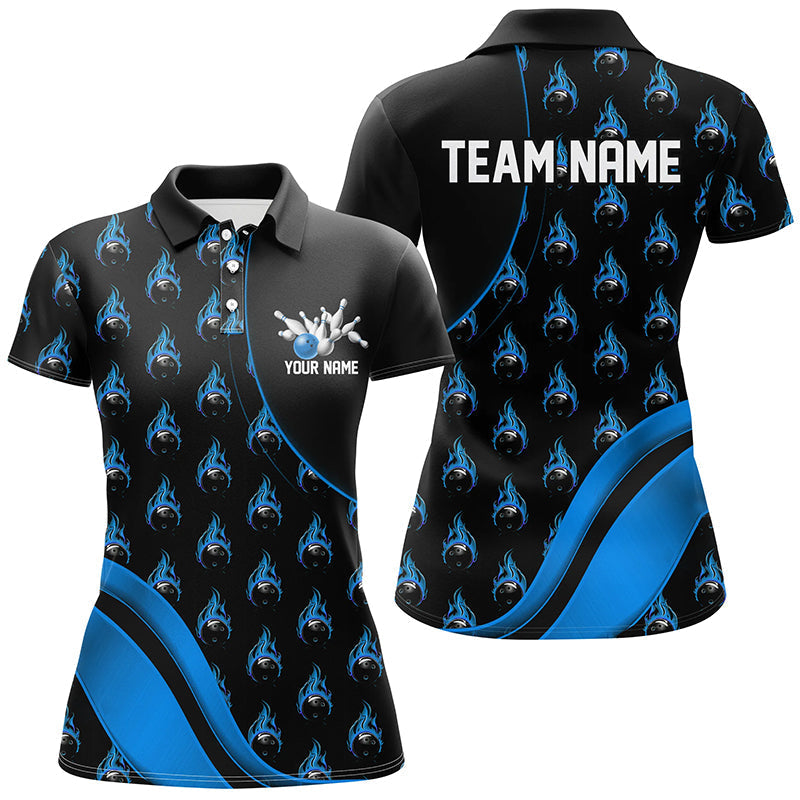 Personalised Blue Flame Bowling Shirts for Women I6959