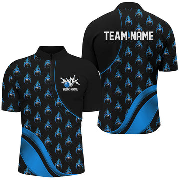 Personalised Men's Blue Flame Bowling Shirts I6959
