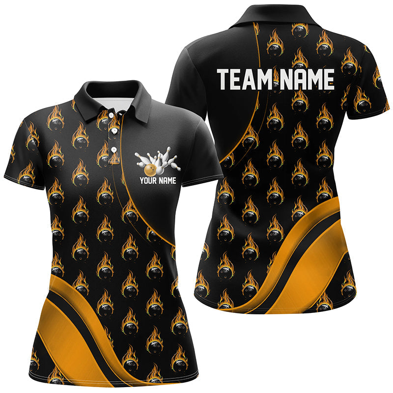 Personalised Gold Flame Bowling Shirts for Women I6960