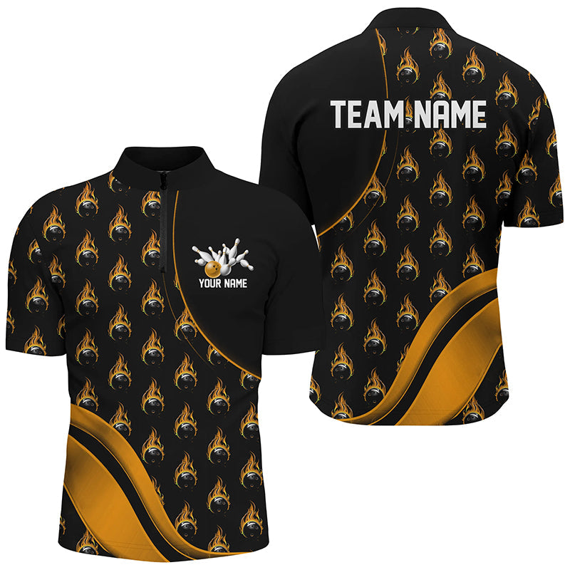 Men's Custom Gold Flame Bowling Shirts I6960