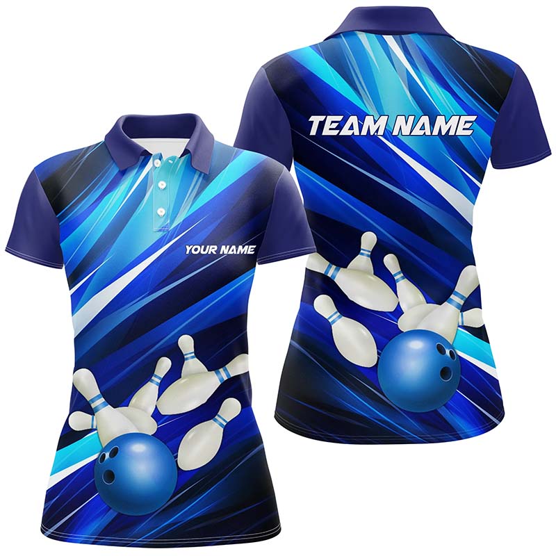 Women's Blue Bowling Polo Shirt - Custom Team Jersey I5255