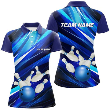 Women's Blue Bowling Polo Shirt - Custom Team Jersey I5255