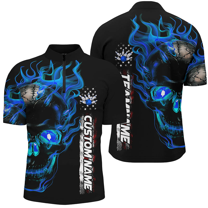 Custom Blue Flame Skull Bowling Polo/Quarter-Zip Shirts for Men and Women I6097