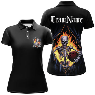 Women's Halloween Skeleton Bowling Polo Shirt I6805