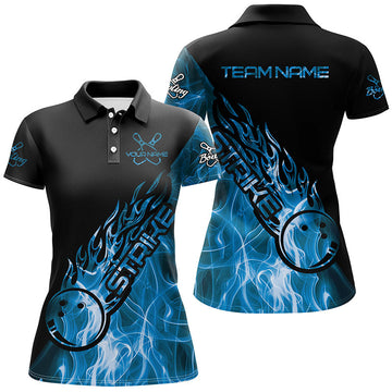 Women's Custom Blue Flame Bowling Shirts I7155