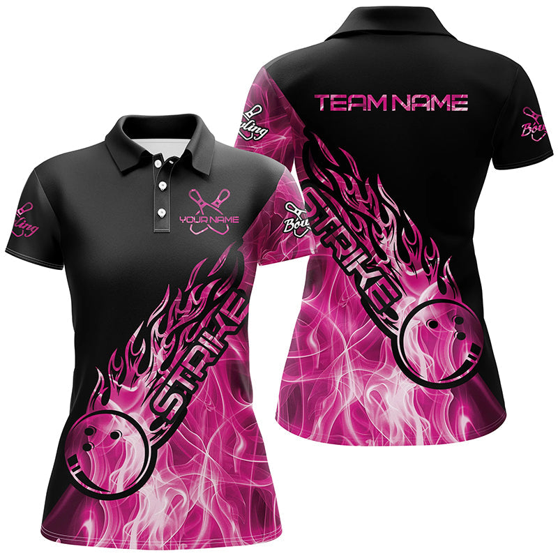 Women's Custom Pink Flame Bowling Shirts I7156