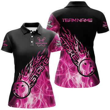Women's Custom Pink Flame Bowling Shirts I7156