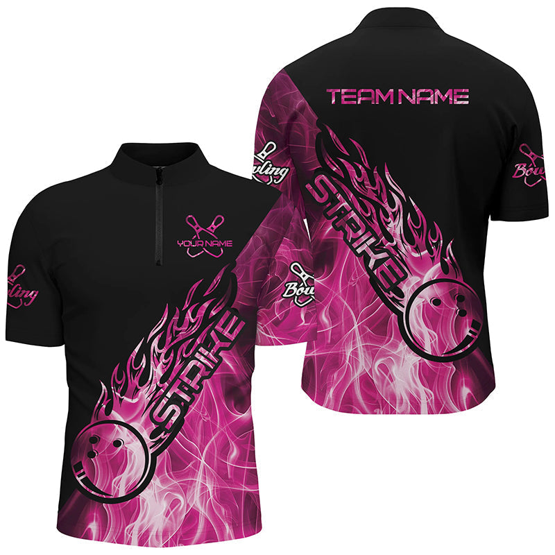 Men's Custom Pink Flame Bowling Shirts I7156