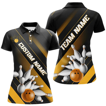 Women's Black & Gold Custom Bowling Team Shirt I6445