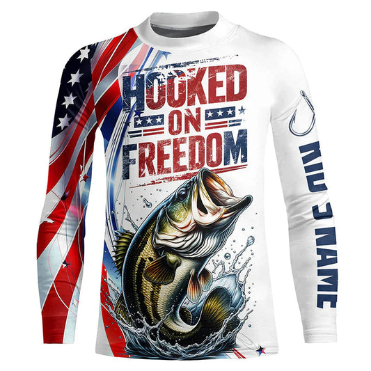American Flag Bass Fishing Custom Kid Long Sleeve Fishing Shirts, Patriotic Bass Fishing Jerseys IPHW6806