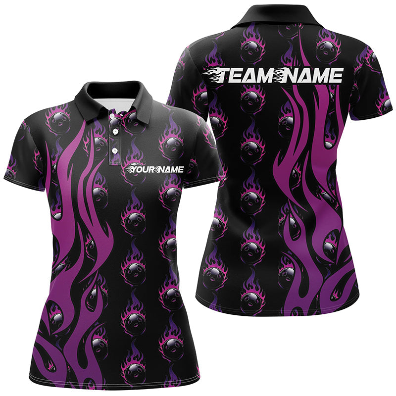 Women's Custom Purple Flame Bowling League Shirts I6969