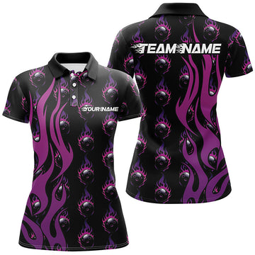 Women's Custom Purple Flame Bowling League Shirts I6969