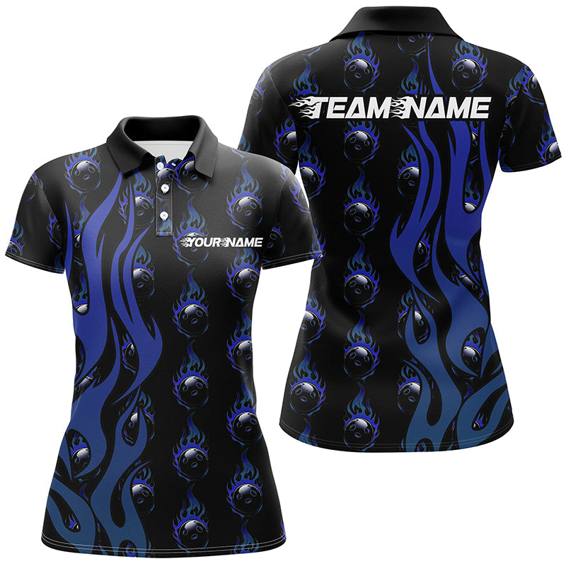 Women's Custom Blue Flame Bowling League Shirts I6970