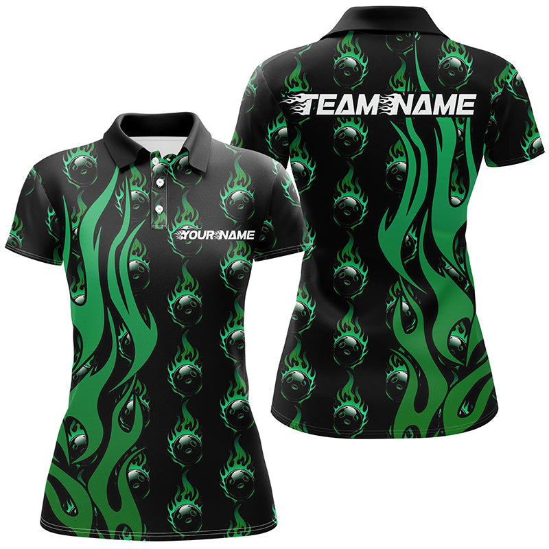 Women's Custom Green Flame Bowling Shirts I6971