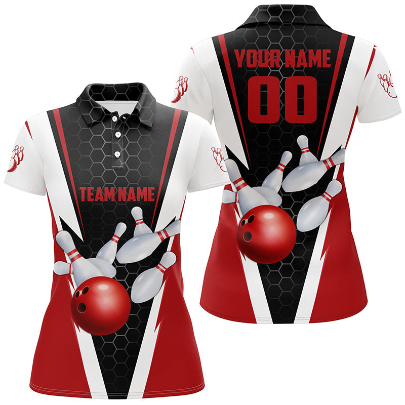 Women's Custom Red Bowling Polo Shirts with Name & Number I5280