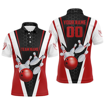 Men's Red Bowling Polo Shirt - Custom Team Jersey with Name & Number I5280