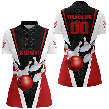 Custom Red Strike Ladies Bowling 1/4 Zip Shirt I5280