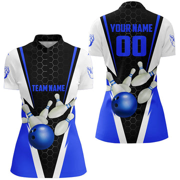 Blue Strike Ladies Bowling Quarter Zip Shirt with Custom Name & Number I5281