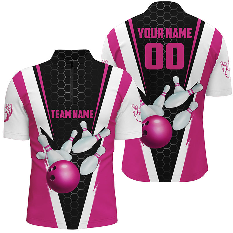 Custom Pink Bowling Quarter Zip Shirts for Men I5282