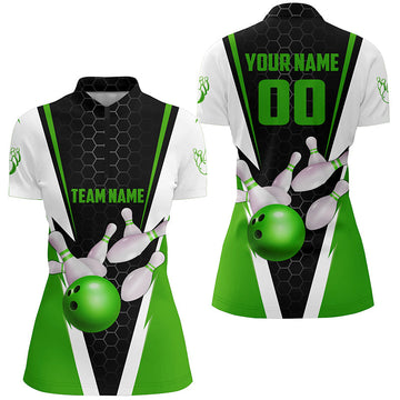 Women's Custom Green Strike Bowling Quarter Zip Shirt I5283