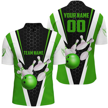 Men's Green Strike Bowling Quarter Zip Shirts with Custom Name and Number I5283