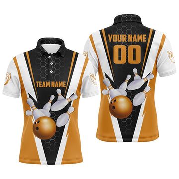 Men's Custom Orange Bowling Polo Shirt - Team Jersey with Name & Number I5284