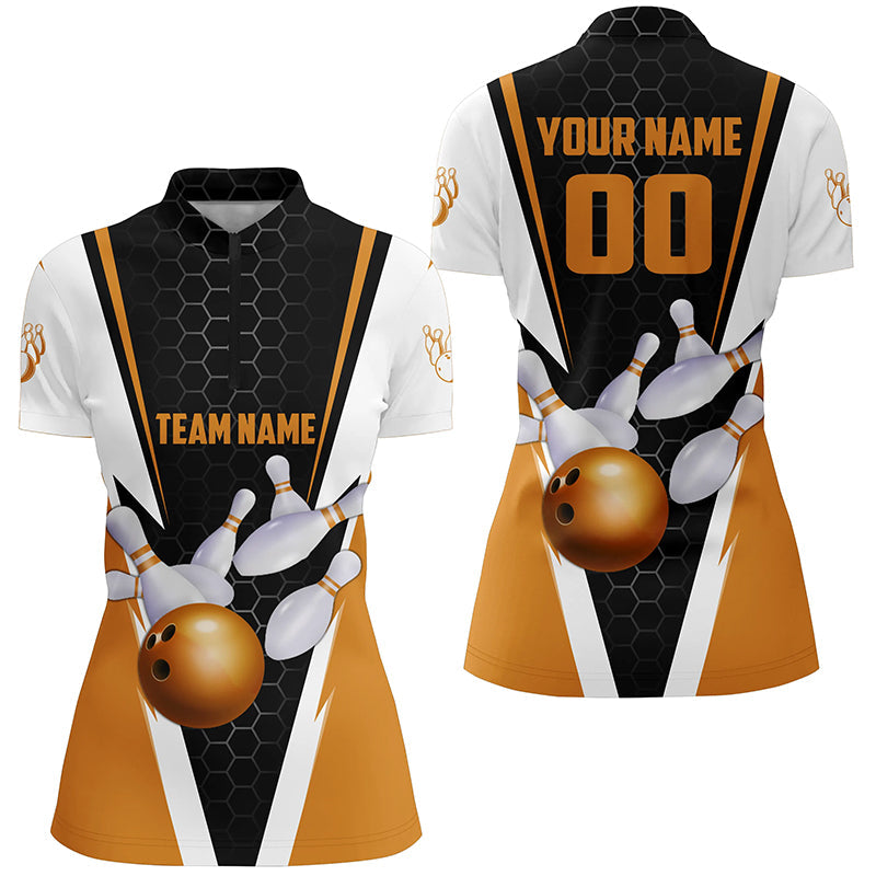 Women's Orange Strike Bowling Quarter Zip Shirt I5284