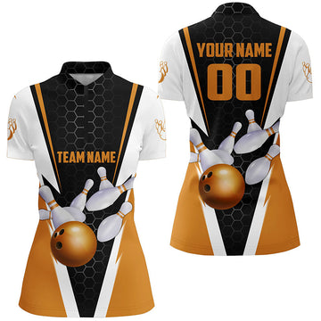 Women's Orange Strike Bowling Quarter Zip Shirt I5284