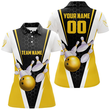 Yellow Strike Bowling Polo Shirt for Women - Custom Team Jersey with Name & Number I5285