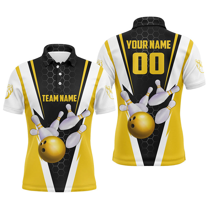 Men's Custom Yellow Bowling Polo Shirts with Name & Number I5285