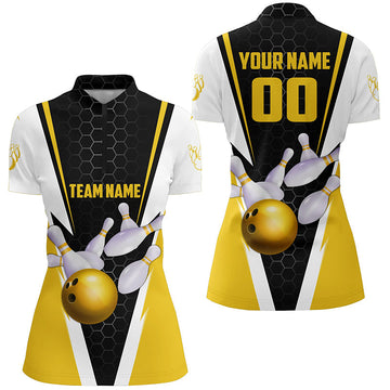 Women's Yellow Strike Bowling Quarter Zip Shirt I5285