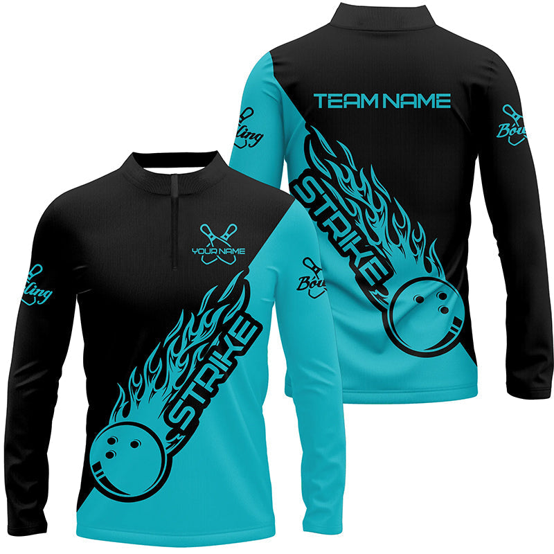 Men's Custom Blue Long Sleeve Bowling Shirt I4289