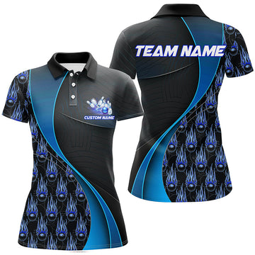 Blue Custom Bowling Shirts for Women - Flame Pattern I6495