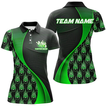 Green Custom Bowling Shirts for Women - Flame Pattern I6496