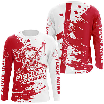 Alabama Fishing Custom Long Sleeve Fishing Shirts, Alabama Flag Skull Fishing Jerseys IPHW7002