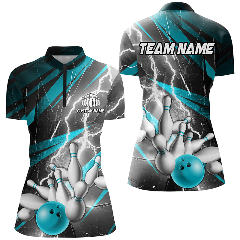 Blue Lightning Strike Women's Bowling Quarter Zip Shirt I6853