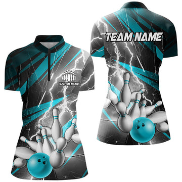 Blue Lightning Strike Women's Bowling Quarter Zip Shirt I6853