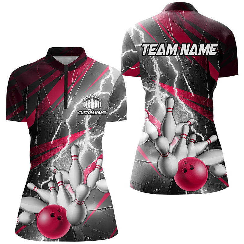 Pink Lightning Strike Women's Bowling Quarter Zip Shirt I6854