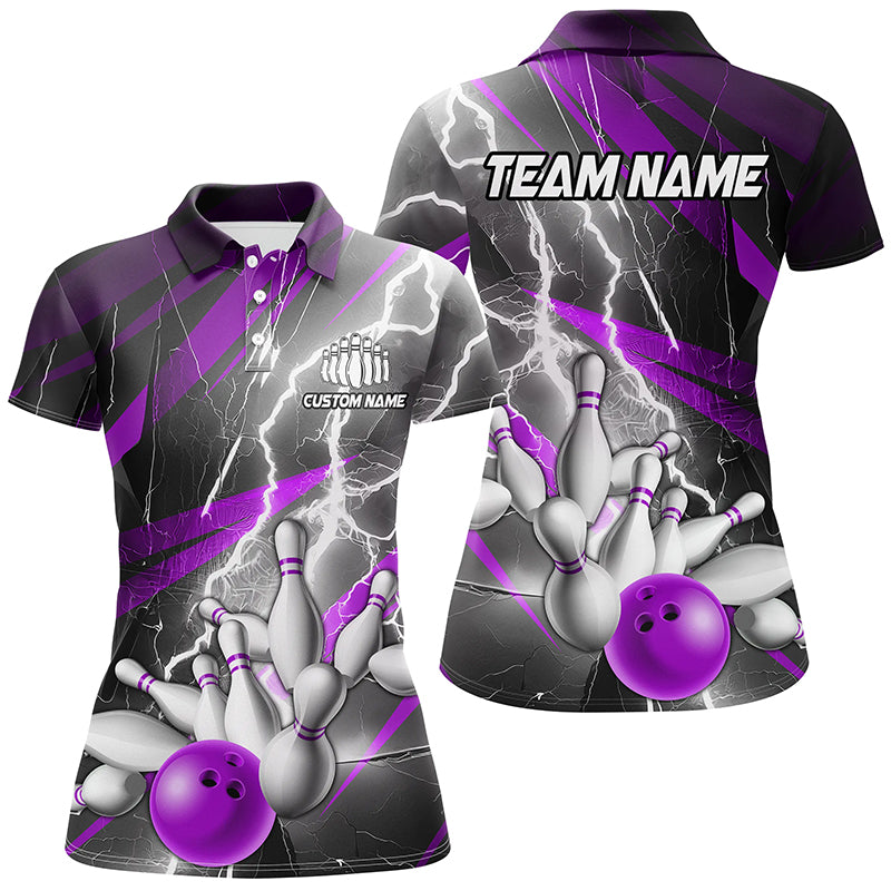 Women's Purple Lightning Strike Bowling Polo I6855