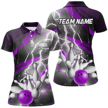 Women's Purple Lightning Strike Bowling Polo I6855