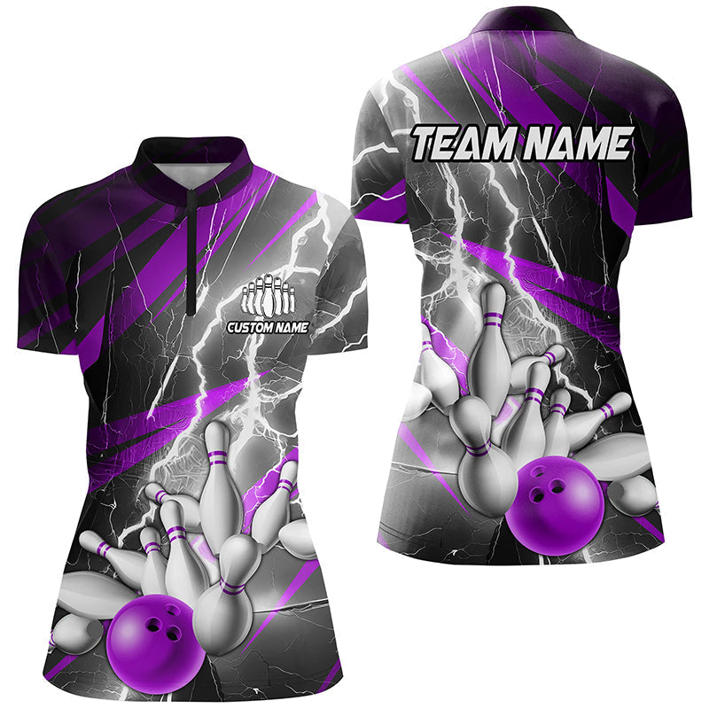 Women's Purple Lightning Strike Bowling Quarter Zip Shirt I6855