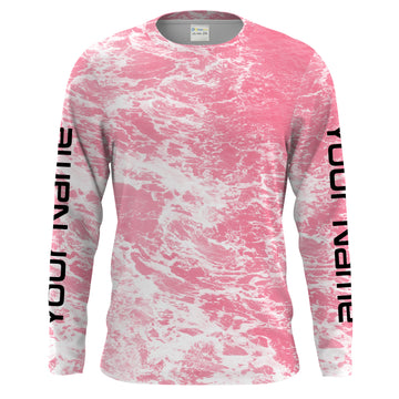 Custom Saltwater Long sleeve Fishing Shirts UV Protection, Sea wave camo Fishing Shirts | pink - HPW241