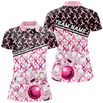 Women's Custom Bowling Shirts - Black & Pink Breast Cancer Awareness I7007