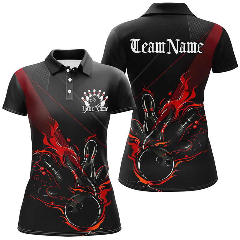 Women's Black & Red Bowling Flame Shirts - Custom Team Jerseys I7204