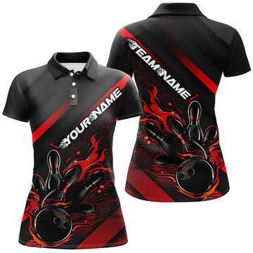 Women's Black & Red Flame Bowling Shirts I7210