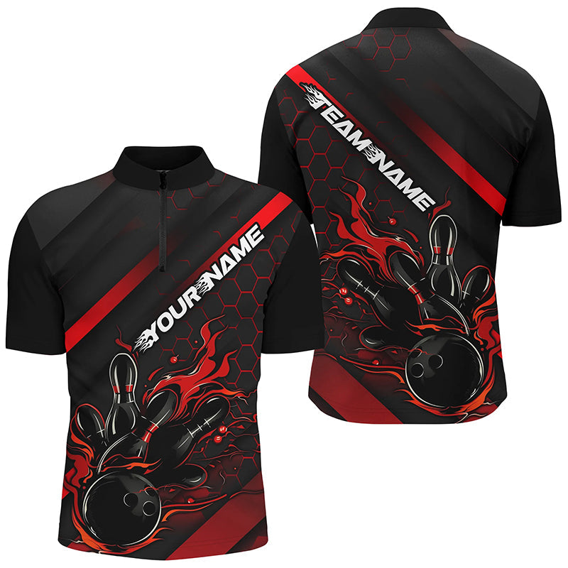 Men's Black & Red Flame Bowling Team Shirts I7210