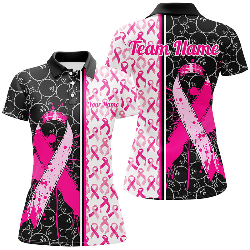 Women's Black & Pink Breast Cancer Awareness Bowling Shirt I7011