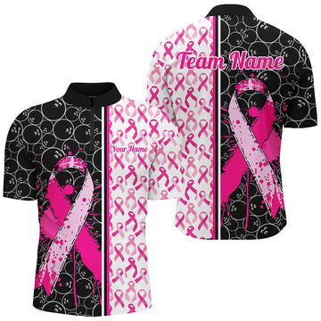 Black & Pink Breast Cancer Awareness Bowling Shirts for Men & Women I7011